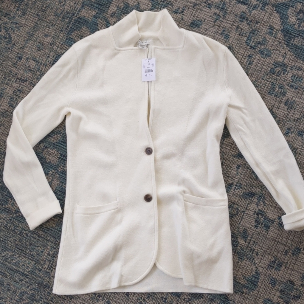 NWT J Crew XS Sweater Blazer 100% cotton Cream NEW